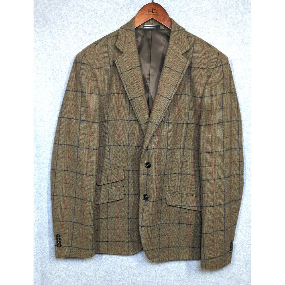 Fabio BARETTI Men Wool Tweed Blazer Jacket 46 US 56 EU Brown Windowpane Portugal